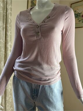 Lucky Brand Lightweight Ribbed Henley Long Sleeve Top